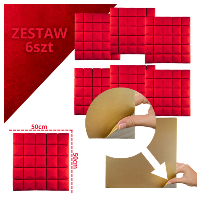 DNA AM5 RD panel akustyczny zestaw 6 szt. czerwony