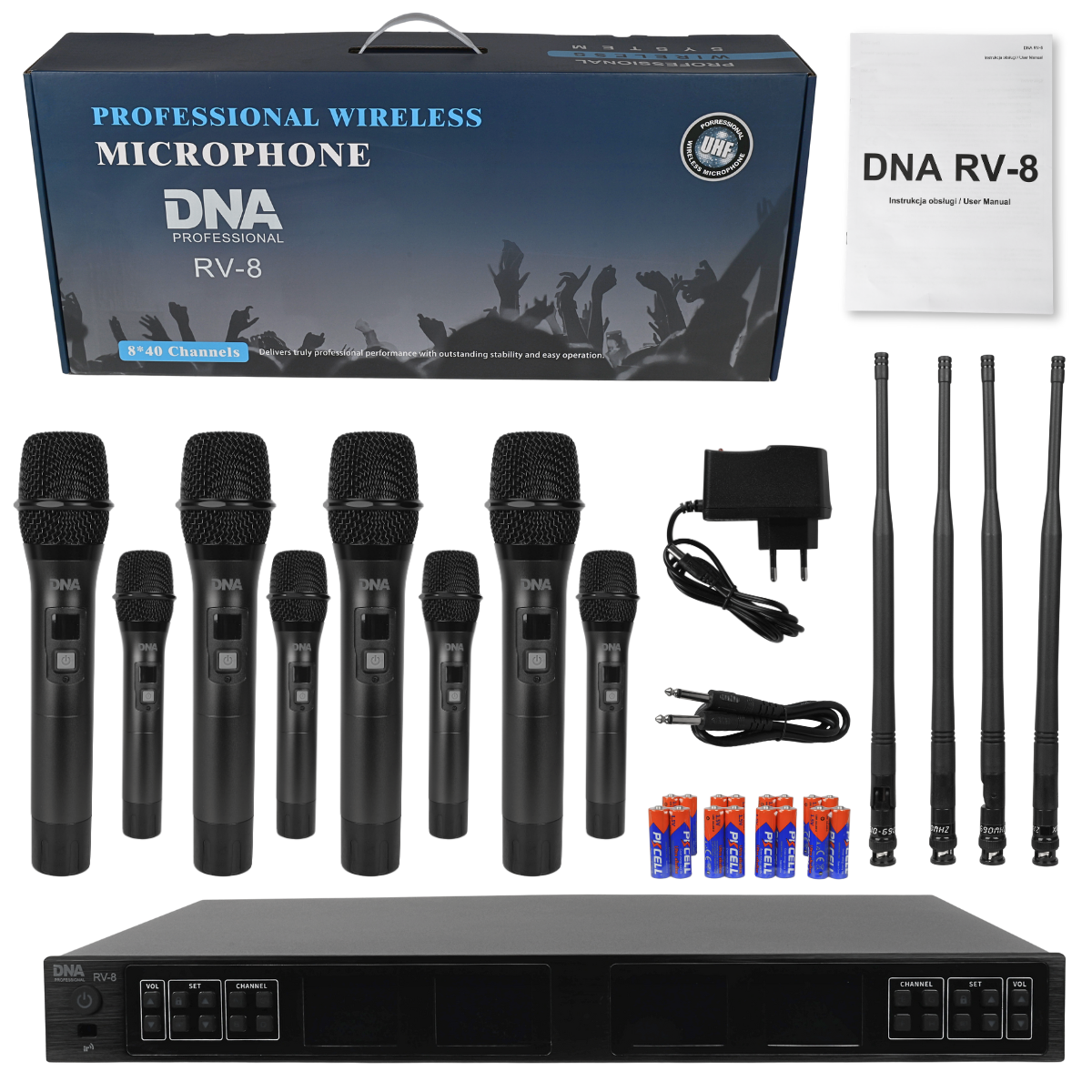 DNA RV-8 bezprzewodowy zestaw UHF z 8 mikrofonami doręcznymi - obrazek 9