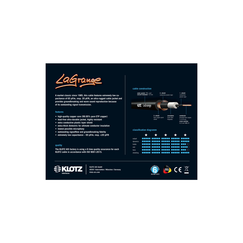 Klotz LaGrange supreme guitar cable profesjonalny kabel gitarowy 4.5 m - obrazek 3